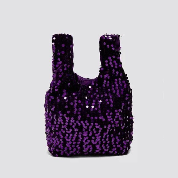 NWT Zara purple velvet sequin small bucket bag - Picture 3 of 8